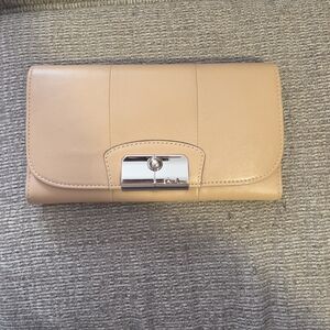 Coach Beige Leather Clutch with Silver-Tone Lock